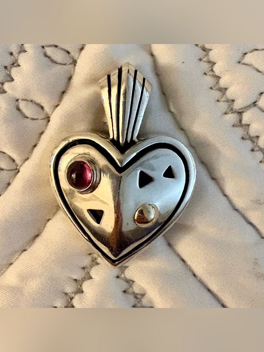 John Atencio 925 Sterling Silver and 18K Heart Pendant with Amethyst